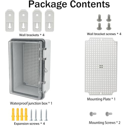 Junction Box, Hinged Grey Clear Cover IP67 Waterproof ABS Project Box with Mounting Plate Electrical Box Enclosure with Wall Bracket 8.3 x 5.1 x 4.3inch(210x130x110mm) - color: Transparent, size: 8.3"x5.1"x4.3"