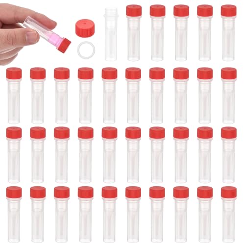 PATIKIL 0.5mL Plastic Cryogenic Vial, 36Pcs Cryogenic Storage Tube Lab Frozen Test Tube Container Storage Screw Cap for Lab Laboratory Science, Red Clear - color: Red, size: 0.5mL