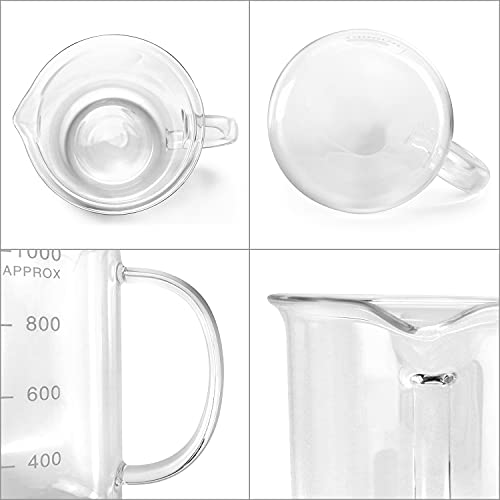 QWORK Beaker with Handle, 1000ml/33.81oz Measuring Cup, Borosilicate Glass,Beaker Mug with Pouring Spout (Pack of 2) - size: 1000 ml (Pack of 2)