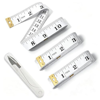 3 Pcs Soft Tape Measure with Scissor, Dual Scale Body Measurement for Weight Loss, Sewing, Fabric, Cloth, Knitting, Flexible Tailor Craft Ruler, 200cm/79 inch (White) - size: 3PCS