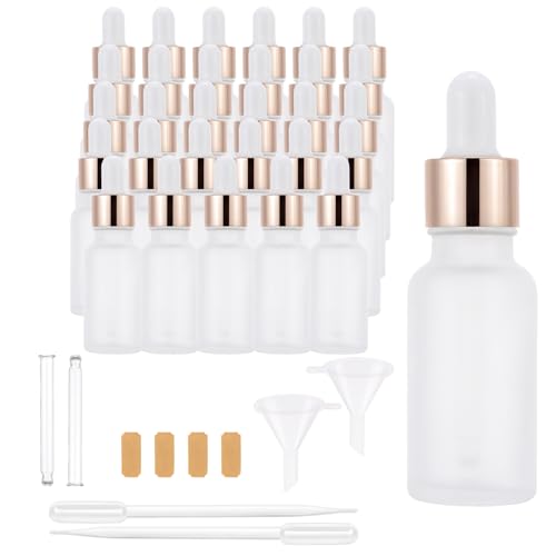 30 Pack 20ml Frosted Glass Sample Dropper Bottles, Rose Golden Caps - color: Frosted, size: 20mL-30pcs