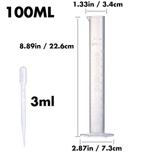 Measuring Cylinder Set, 4 Sizes Graduated Polypropylene Lab Test Tubes