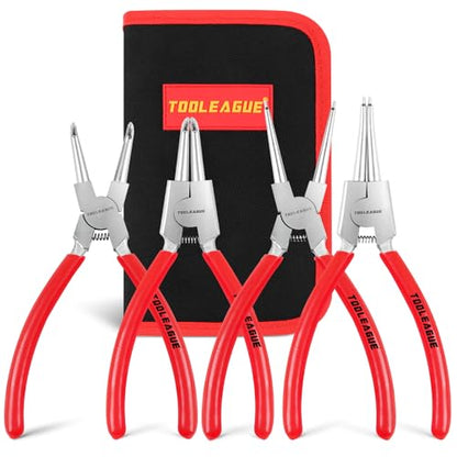 TOOLEAGUE 7" Snap Ring Pliers Set with Storage Bag, Circlip Pliers, 4 Pcs - size: 7 inches (Bent/Straight, Internal/External, 4Pcs)
