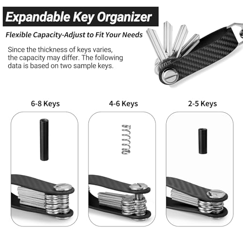 T-carbon Carbon Fiber Key Organizer, Compact Key Holder, Silent Keychain, Expandable Key Case Holds Up to 8 Keys - color: Black