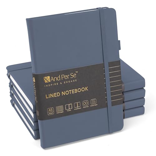 &And Per Se Lined Notebooks Bulk 5-Pack, A5 Hardcover Journal, 160 Pages 100gsm Thick Paper, Classroom Supplies for Students, Teachers, College Ruled Notebooks for School Office (Dark Blue) - color: Dark Blue, style: 5 Pack-Lined