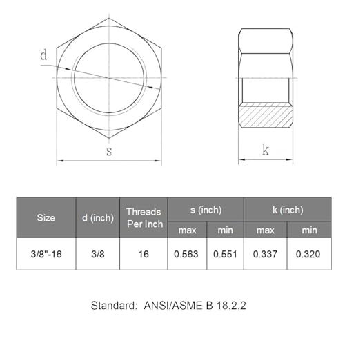 VGBUY 50pcs 3/8-16 Hex Nuts, 304 Stainless Steel 18-8 External Hex nut 3/8 16 inch, SAE Hex Machine Screw Nuts Hardware Nuts (VG01305) - size: 3/8"-16(50pcs)