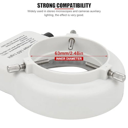 5W 56 LEDs Universal Microscope Ring Light, Adjustable Brightness, Flicker-Free, for 30mm to 63mm Stereo Microscope Eyepieces