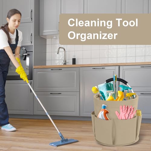 Cleaning Caddy with Handle, Cleaning Supplies Organizer Collapsible Bucket - color: Khaki