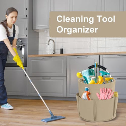 Cleaning Caddy with Handle, Cleaning Supplies Organizer Collapsible Bucket - color: Khaki