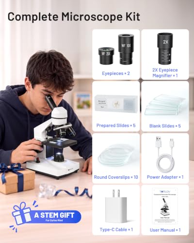 TOMLOV Compound Microscope with Coarse & Fine Focus for Adults & Students,