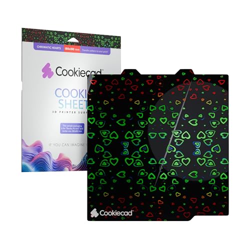 Cookiecad Cookie Sheet - Holographic 3D Printer Build Plate - Double Sided Reflective 3D Printer Bed, Flexible Spring Steel 3D Printer Platform (Chromatic Hearts, 180x180) - size: 180x180, style: Chromatic Hearts