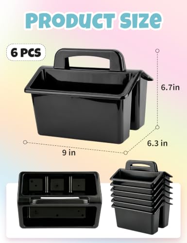 6 Pack Classroom Caddy Organizer with Handle, Table Caddy Classroom - color: Black