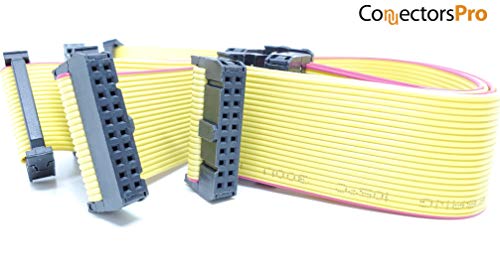28cm 5-Pack 20P 2x10 2.54mm 0.1” Pitch FC F/F 20 Pins 11” Length Yellow Flat Ribbon Cable with Female Connector (20P-28cm-5PK) - size: 20P-28cm-5PK