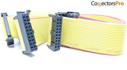 28cm 5-Pack 20P 2x10 2.54mm 0.1” Pitch FC F/F 20 Pins 11” Length Yellow Flat Ribbon Cable with Female Connector (20P-28cm-5PK) - size: 20P-28cm-5PK