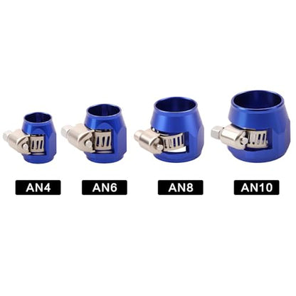 Aluminum Hose End Finisher Clamp, Universal Fit, Red Chrome Finish, 4pcs Set for Stainless Steel and Rubber Hoses, Model (Blue, 10AN) - color: Blue, size: 10AN