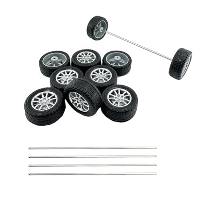 10PCS Small Toy Car Wheels Model Car Rubber Tire Wheels with 5PCS Shaft Round Axles for for DIY Model Toy RC Car Truck Robot Wheel Replacement Accessories (2x28mm) - style: 2x28mm
