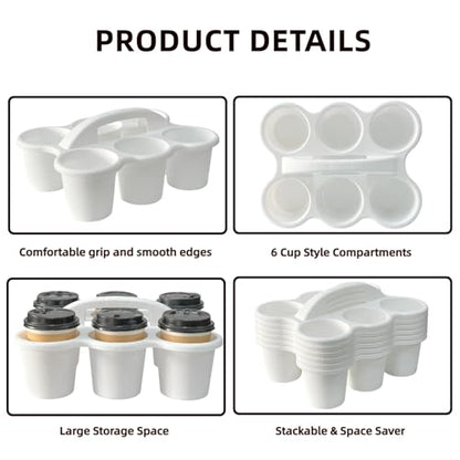 6 Pack Plastic Classroom Caddy Organizer with Handle, 6 Compartment, White - color: White