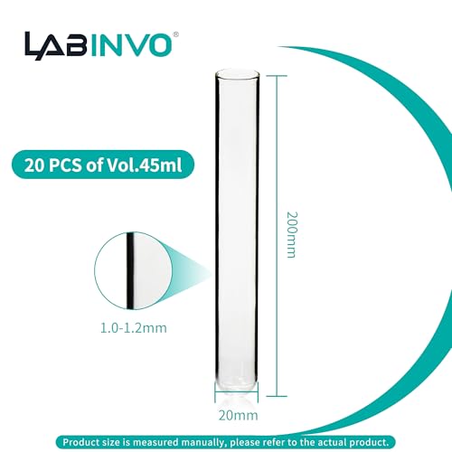 45ml Glass Round Bottom Test Tubes, Thickness 1.0-1.2, 20x200mm, Pack of 20, IN-TTG25 - style: 45ml, pack of 20