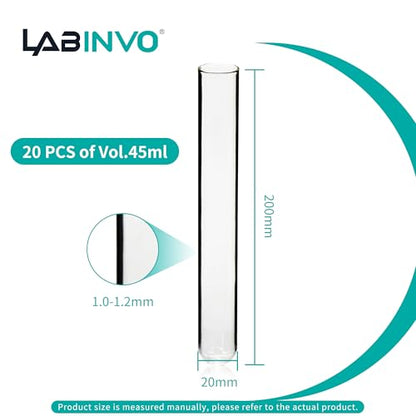 45ml Glass Round Bottom Test Tubes, Thickness 1.0-1.2, 20x200mm, Pack of 20, IN-TTG25 - style: 45ml, pack of 20