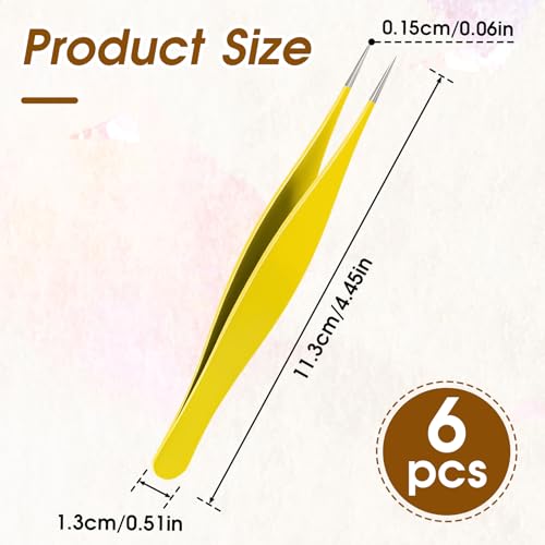 Salbsever 6-Piece Needle Nose Tweezers - Precision Fine Point Tip - Stainless Steel - Blackhead Remover for Nose, Facial Hair & Eyebrow