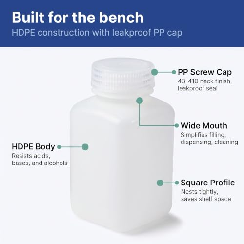United Scientific™ HDPE Reagent Bottles, Wide Mouth, 8oz, Pack of 12 - size: 250 mL (8oz)