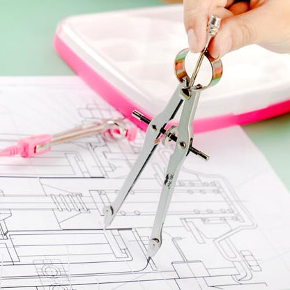 Mr. Pen- Geometry Set, 13 pcs, 3 Metal Compasses, Protractor, 6" Ruler - color: Pink