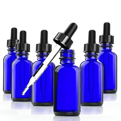 Yesker CL65319 Cobalt Blue Glass Bottles 1-oz for Essential Oils with Glass Eye Dropper And Rubber Bulb - 6 pack - size: 1 Ounce / 6 Pack Blue