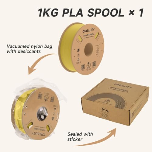 Official CREALITY Hyper PLA Filament 1.75mm, High Speed PLA 30-600mm/s Rapid 3D Printer Filament, Dimensional Accuracy +/-0.02mm,Stronger Toughness, Fit Most FDM 3D Printers, 1KG(2.2lbs) Spool Gold - color: Gold