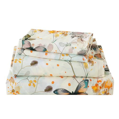 CozySmile Queen Size Printed Sheet Set Soft & Breathable Bedding Deep Pocket 16" Cooling Wrinkle Free Comforter Bed Set Botanical Pattern Sheets (Queen, Butterflies Dancing) - color: A-butterflies Dancing, size: Queen