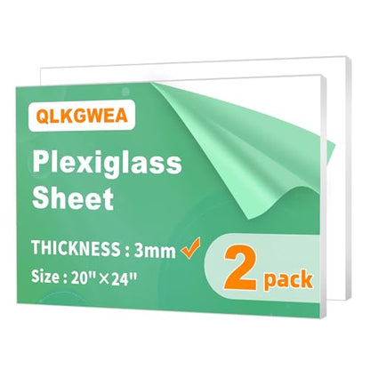 20X24 Plexiglass Sheets 1/8” Thick,3mm Clear Acrylic Sheet 2 Pack - size: 3mm,20X24"