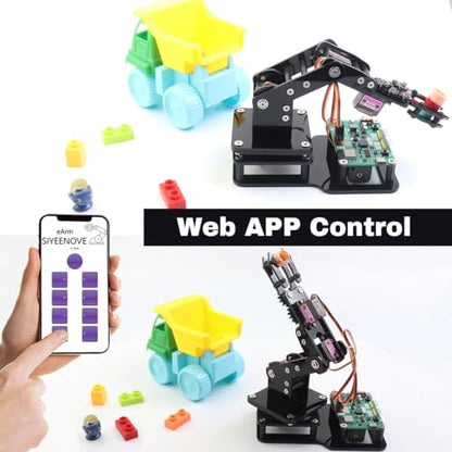 Smart Robot Arm for Arduino & MicroPython ESP32 4DOF Programmable Robotic Arm Building Kit with Joystick/Web App Control for STEAM Education, Motion Recording & Loop Playback