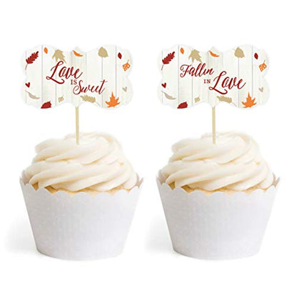 Andaz Press Fallin' in Love Autumn Fall Leaves Wedding Party Collection, Cupcake Topper DIY Party Favors Kit, Fancy Frame Shape, 18-Pack