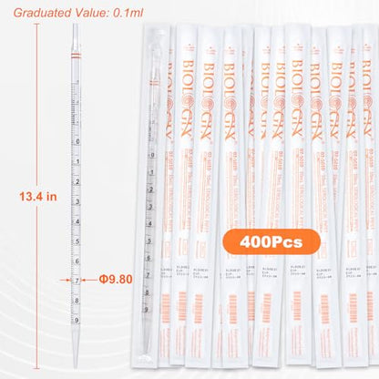 400Pcs 10mL Serological Pipette, Sterile Plastic Serological Pipet - size: 10ml-400Pcs