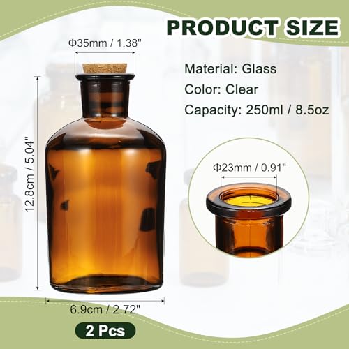 PATIKIL 2Pcs 250ml Glass Reagent Bottle, Narrow Mouth Bottle, Brown(8.5oz) - size: 250ml