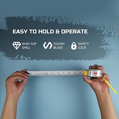 Lichamp 6 Pack 25FT/7.5M SAE/Metric Tape Measure Retractable EasyRead 1/8in