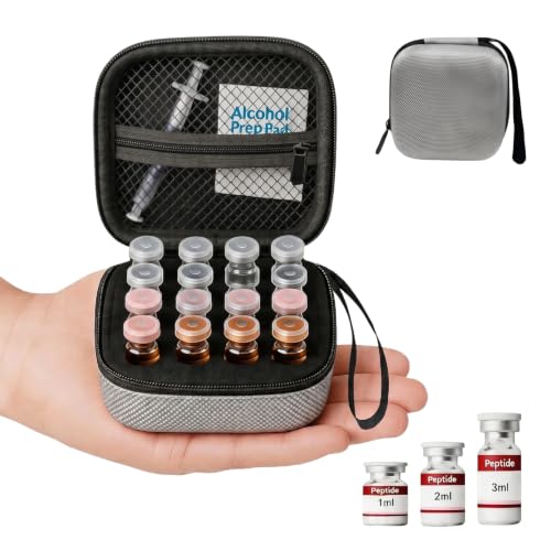 Insulin & Peptide Vial Case for Fridge, 16-Slot Hard Shell Fits 1-3ml - color: Gray-16 Slots