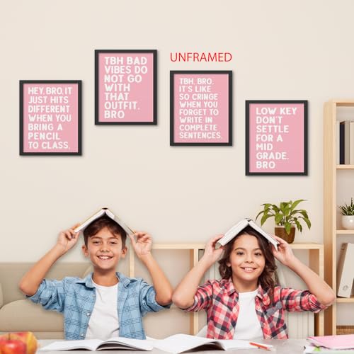 Hxlac Funny Classroom Wall Art Prints Set of 4, Middle High School Posters Wall Decor, Pink and White Middle Classroom Decor, Funny Reading Room Wall Decor, 8x10 Inch Unframed - color: pink-2, size: 8x10inch
