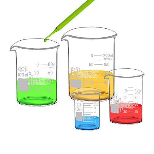 4-Piece Borosilicate Glass Beaker Set, 10-250 mL - size: RY10ml+50ml+100ml+250ml