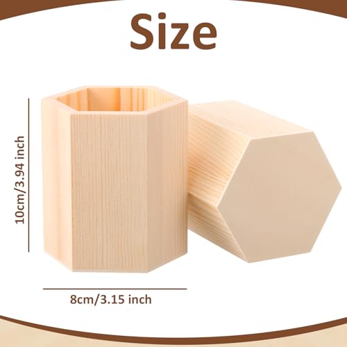 DoubleFill 12 Pack Wooden Pencil Holder Unfinished Wood Pen Holder for DIY Crafts 3 x 3 x 4 Inch Mini Wood Desk Organizer for Back to School Classroom Homemade Art Projects Supplies(Hexagonal)