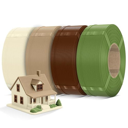 Inslogic Pre-Dried PLA Pro Filament Refill Bundle, Multicolor, 4×1kg - color: 4kg-refill Bone White+wood-like+brown+olive Green