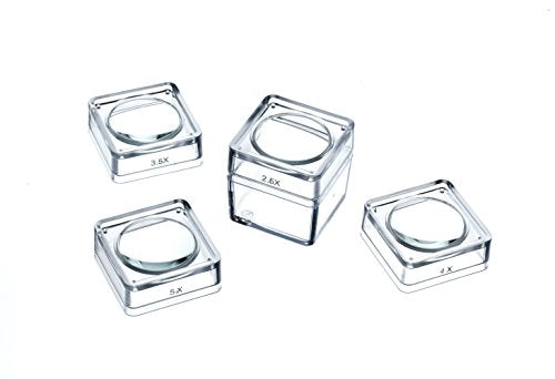 SE 4-in-1 Magnifier Box Set (1 Square Box and 4 Interchangeable Glass Lens Snap-On Lids) - MB2346-5 - size: 1 Box-4 Lids