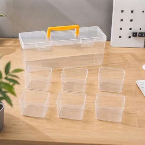 7pc Hardware Organizer Box with 6 Removable Small Bins Plastic Compartment Tool Storage Case for Screws Nuts Bolts Nails Craft Supplies Portable Household Sorting Tray