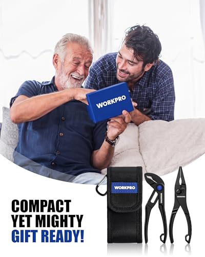 WORKPRO 2-Piece Mini Pliers Set with Pouch for Tight Spaces & Versatile Use - color: Black