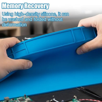 ESD Safe Soldering Mat, 2 Pcs 12”x8” Large Heat Resistant Repair Mat up to 932°F, Silicone Workstation with Grid for Phone, Laptop, Watch, BGA Electronics Repair (Blue)