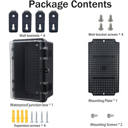 Junction Box, Hinged Black Clear Cover IP67 Waterproof ABS Project Box with Mounting Plate Electrical Box Enclosure with Wall Bracket 8.3 x 5.1 x 4.3inch(210x130x110mm) - color: Clear, size: 8.3"x5.1"x4.3"