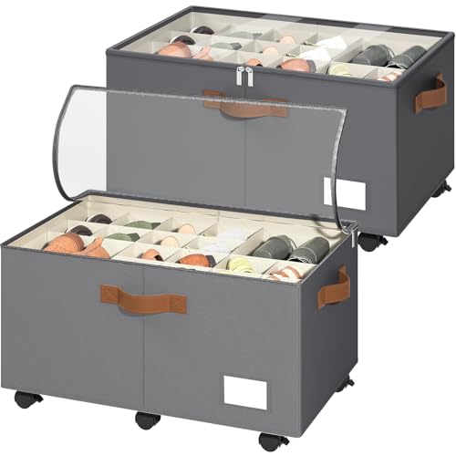 Foyego 2 Pack Shoe Organizer for Closet, Shoe Storage with Wheels, Gray - color: Gray, size: 25 ½"L x 17"W x 12 ½"H-2 Pack