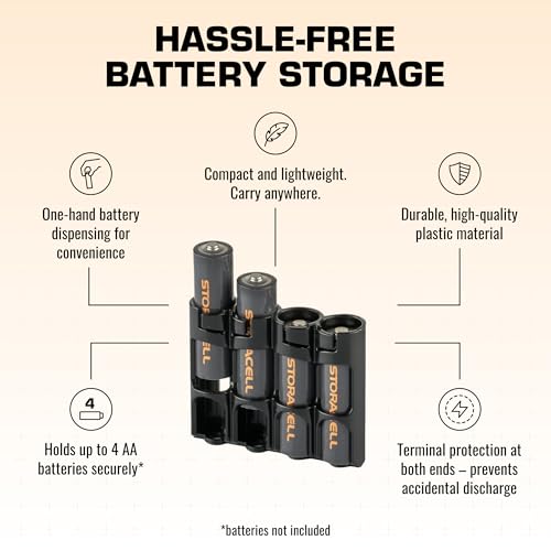 AA Battery Storage Caddy by Storacell (2 Pack), Black, Holds 4 Batteries (Not included) - size: Pack of 2