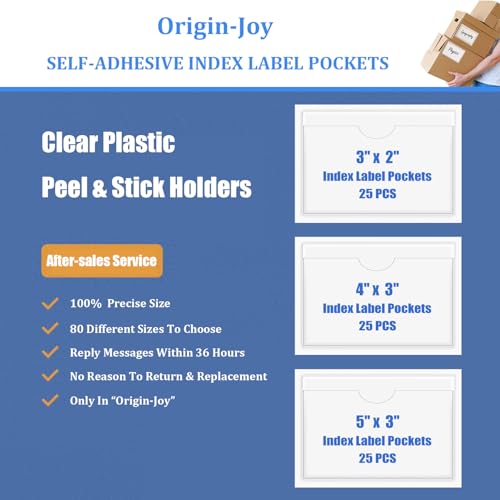 Origin-Joy 25 PCS Self-Adhesive Index Label Pockets, Clear Plastic Peel & Stick Card Holders with Top Open for Loading (1.75 x 4 inch) - size: 1.75 x 4 inch, style: Vertical