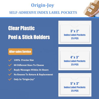 Origin-Joy 25 PCS Self-Adhesive Index Label Pockets, Clear Plastic Peel & Stick Card Holders with Top Open for Loading (1.75 x 4 inch) - size: 1.75 x 4 inch, style: Vertical