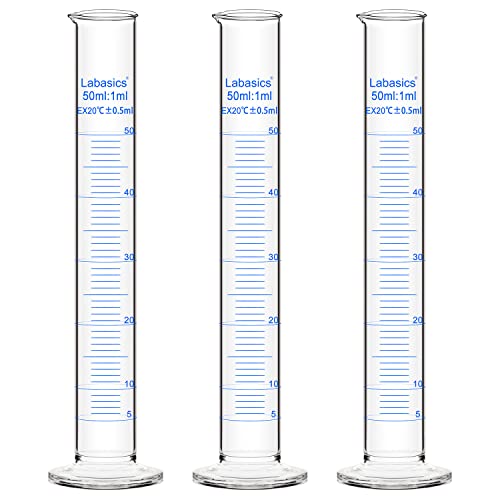 Labasics 3-Pack Borosilicate Glass 50 ml Heavy Wall Graduated Cylinder Measuring Cylinder - size: 50 ml